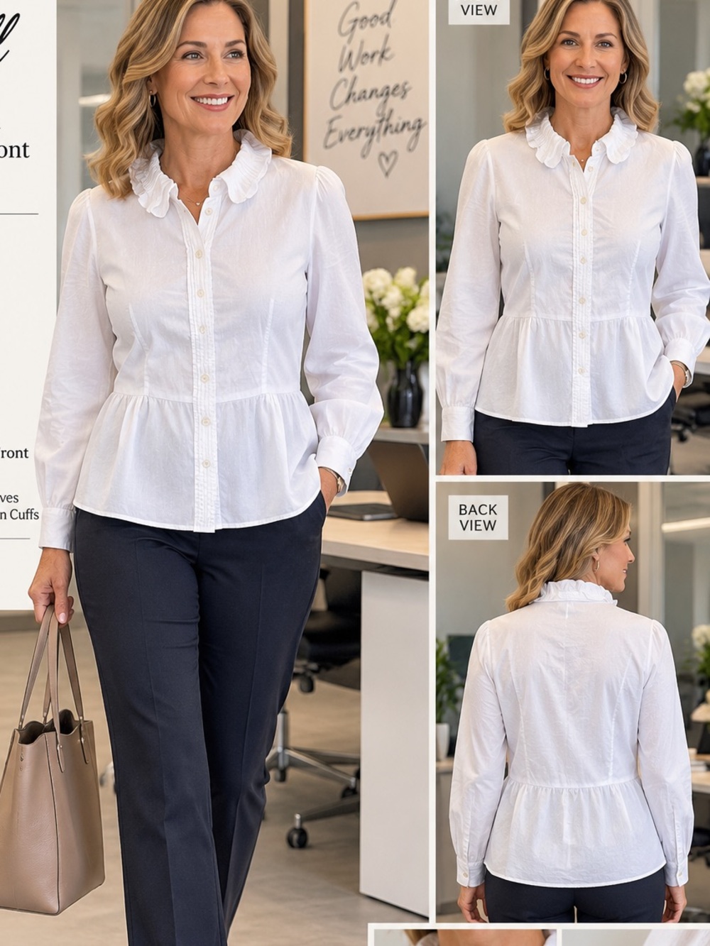J. Jill White Ruffled-Collar Peplum Button-Front Blouse